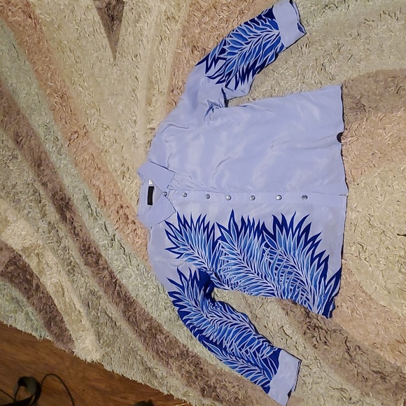 Bob Mackie Blue Button Down Shirt large  100 % silk - Picture 1 of 7